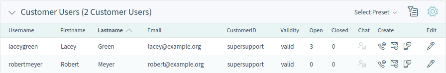 Customer Users Widget