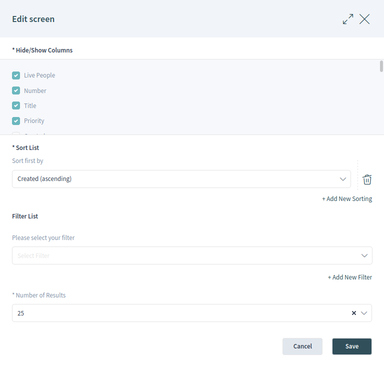 Business Object List Screen Configuration