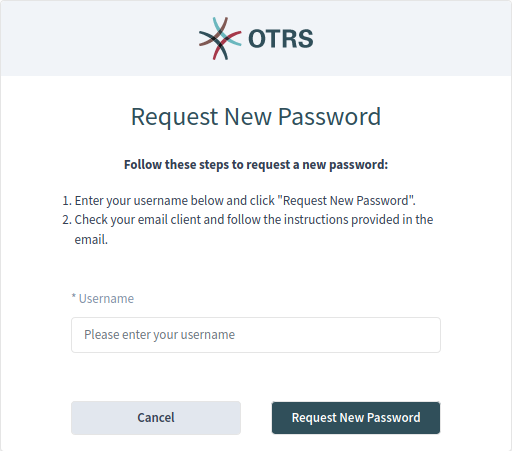 Request New Password Screen