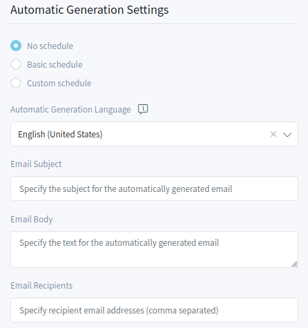 Automatic Generation Settings