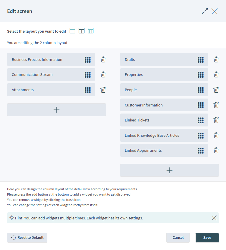 Screen Configuration For Two-column Layout