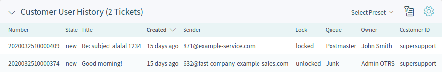 Customer User History Widget